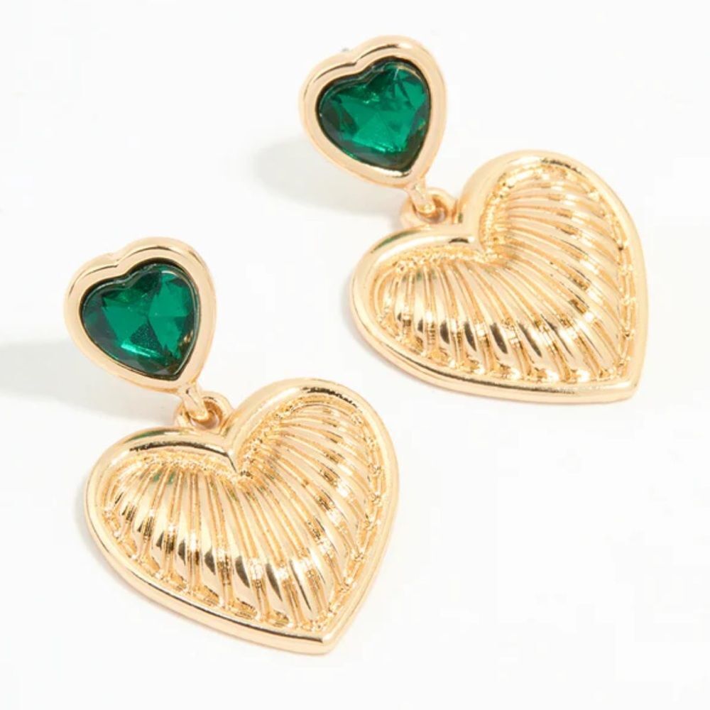 Gold and Teal Heart Earrings M501